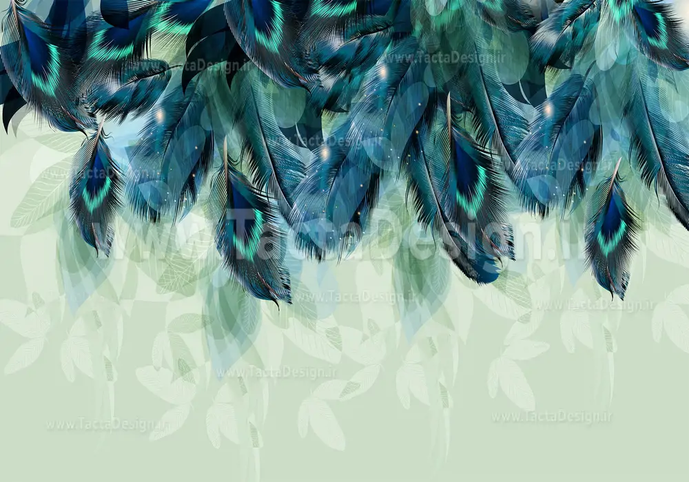 پر های زیبای طاووس همراه با بکگراند سبز