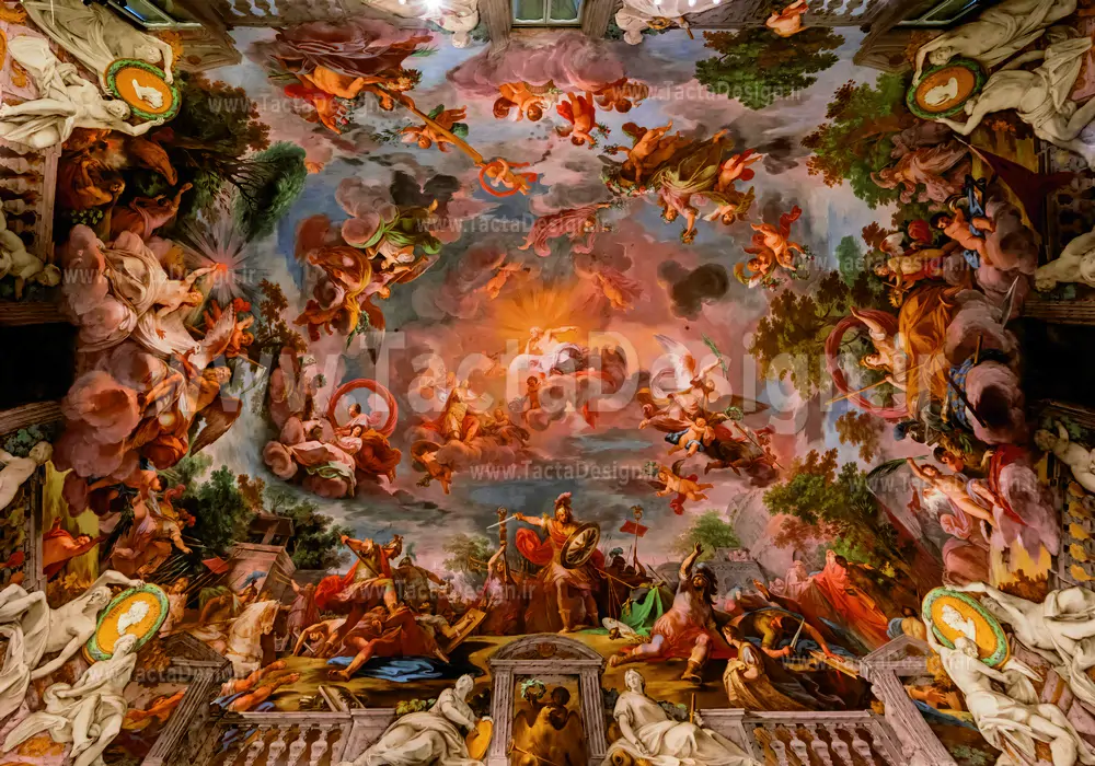 نقاشی اساطیر و بزرگان مسیحست در آسمان