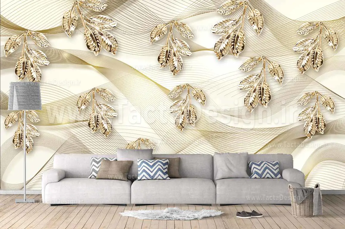 برگ هخای طلایی سه بعدی همراه با بحاله های قهوه ای