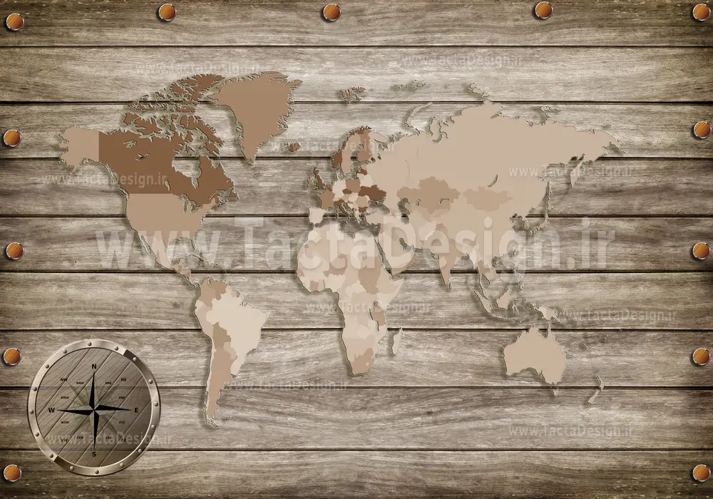نقشه جهان با بکگراند چوبی
