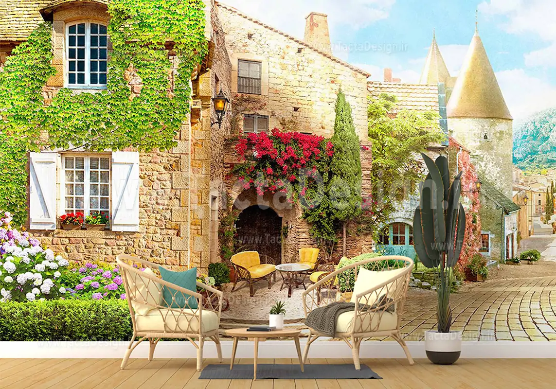 خانه ی زیبا با نمای سنگ و دیزاین گل و سبزه
