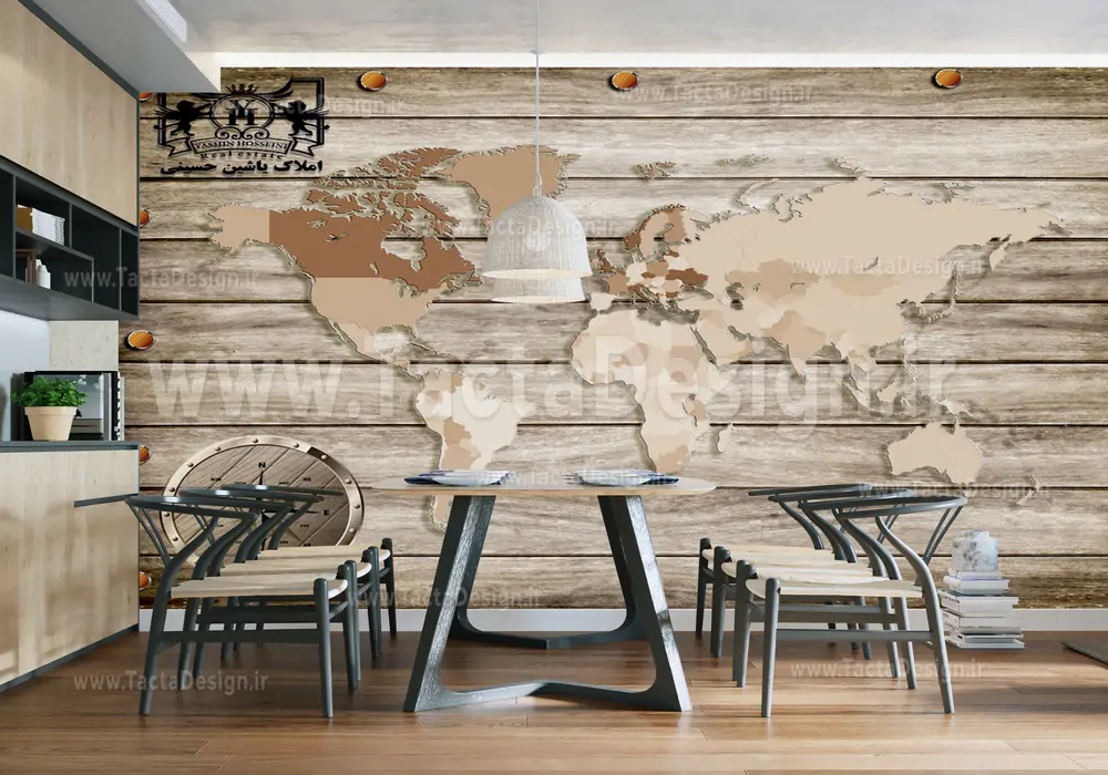نقشه جهان همراه با بکگراند چوبی