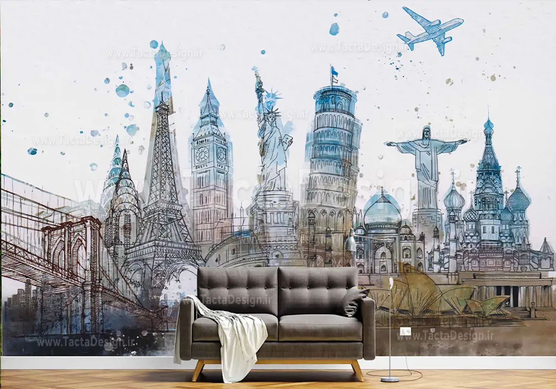برج های و مکان های معروف دنیا به صورت نقاشی