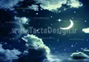 آسمان شب در کنار ماه و ابر ستاره