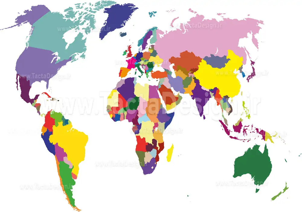 نقشه کشورر های جهان با رنگ های مختلف 