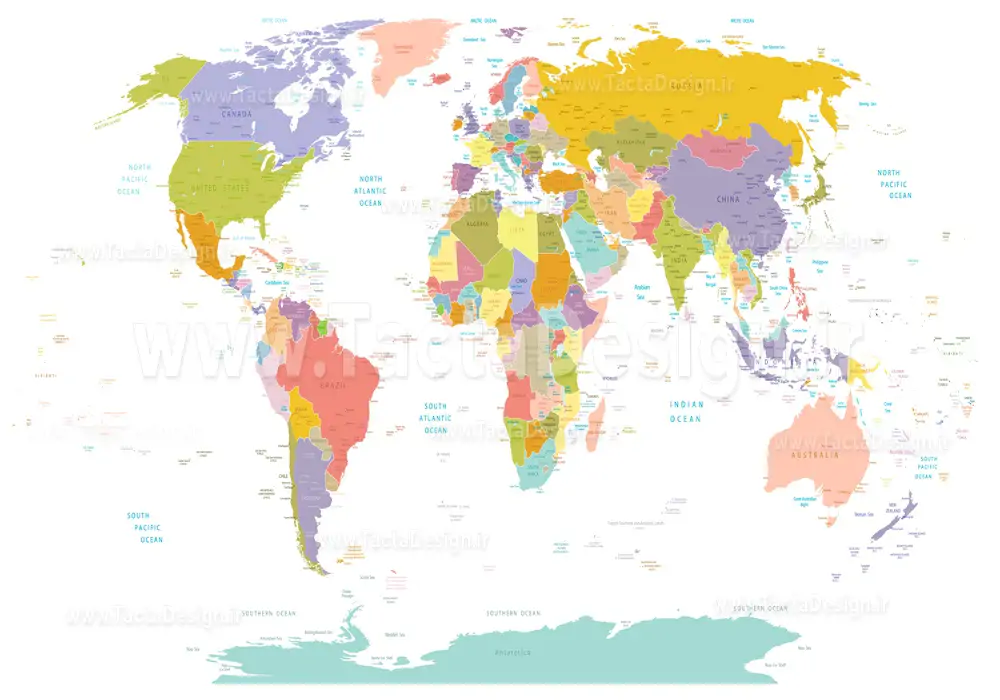 نقشه کشورجهان با رنگ های مختلف