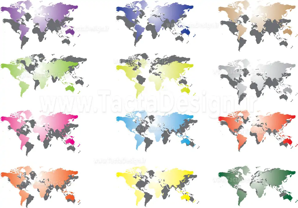 نقش جهان با رنگ های مختلف در کنار 