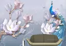 طاووس زیبای سه بعدی در کنار شاخه بهاری